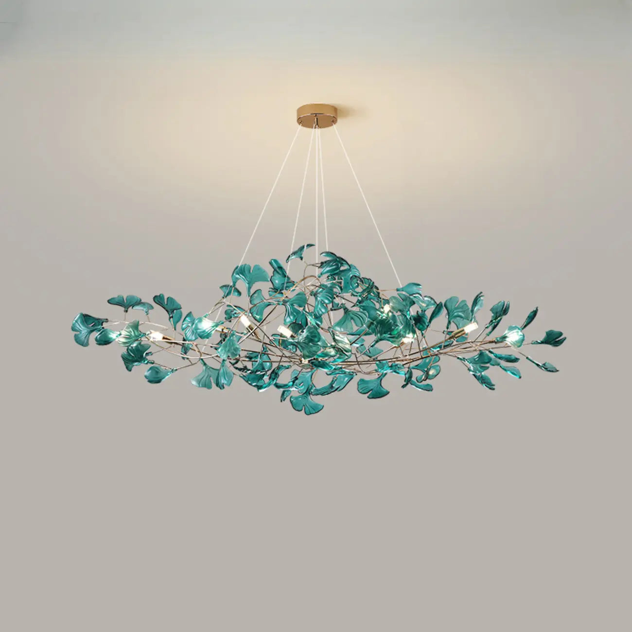 Art Deco Modern Amber Arylic Floral Leaf Chandelier