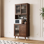 Brown Wood 3-Drawer Glass Sliding Doors Buffet Cabinet