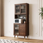 Brown Wood 3-Drawer Glass Sliding Doors Buffet Cabinet
