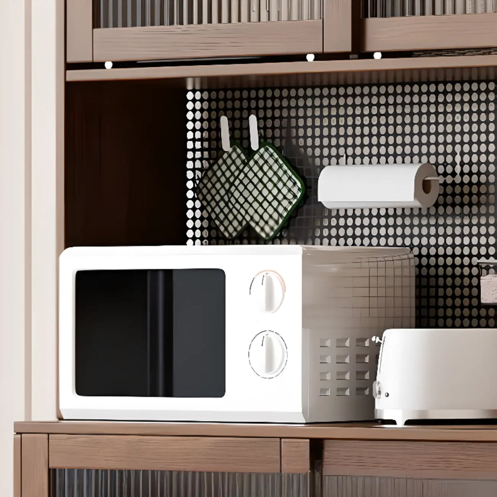 Brown Wood 3-Drawer Glass Sliding Doors Buffet Cabinet