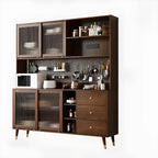 Brown Wood 3-Drawer Glass Sliding Doors Buffet Cabinet