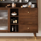 Brown Wood 3-Drawer Glass Sliding Doors Buffet Cabinet