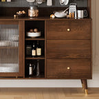 Brown Wood 3-Drawer Glass Sliding Doors Buffet Cabinet