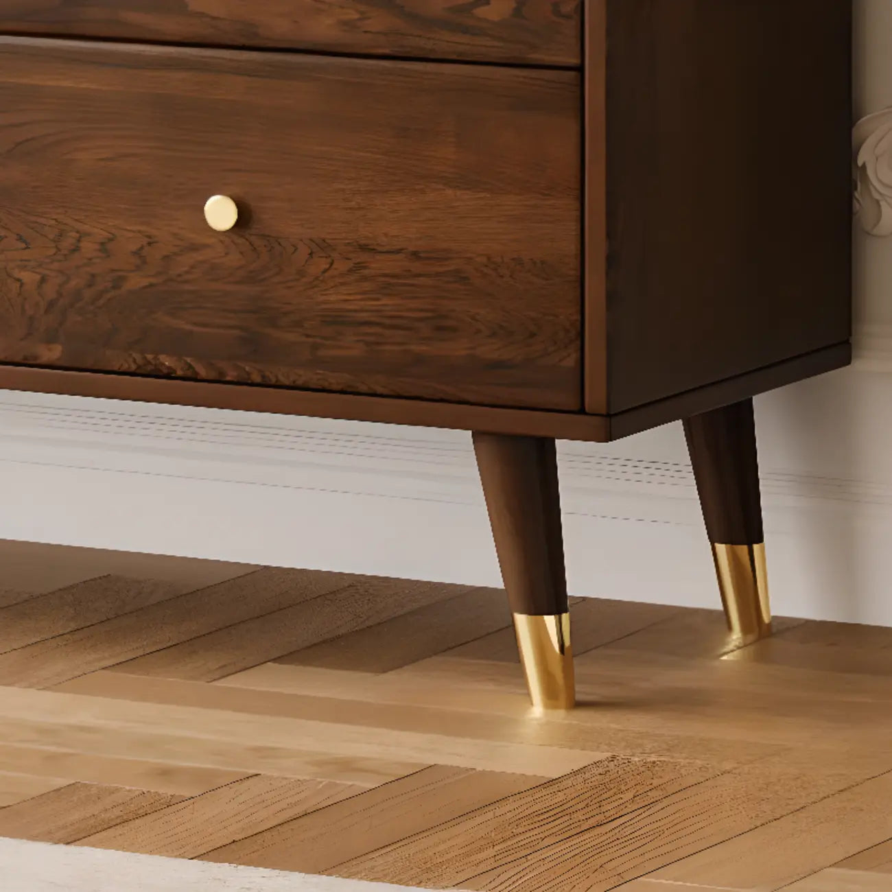Brown Wood 3-Drawer Glass Sliding Doors Buffet Cabinet