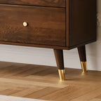 Brown Wood 3-Drawer Glass Sliding Doors Buffet Cabinet