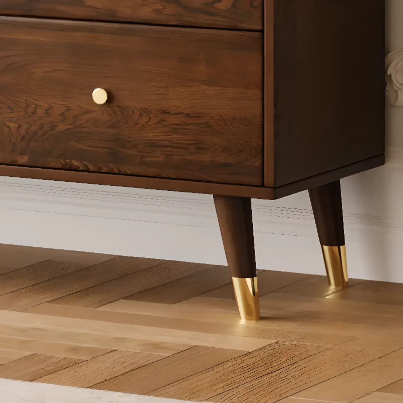 Brown Wood 3-Drawer Glass Sliding Doors Buffet Cabinet