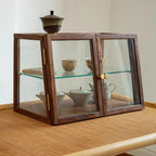 Minimalist 2-Tier Wooden Glass Display Cabinet for Tabletop