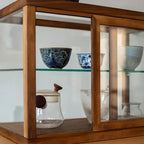 Minimalist 2-Tier Wooden Glass Display Cabinet for Tabletop