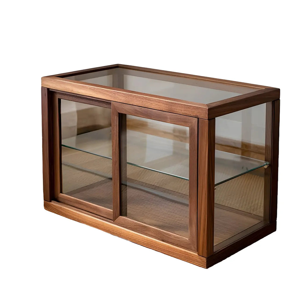 Minimalist 2-Tier Wooden Glass Display Cabinet for Tabletop