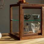 Minimalist 2-Tier Wooden Glass Display Cabinet for Tabletop