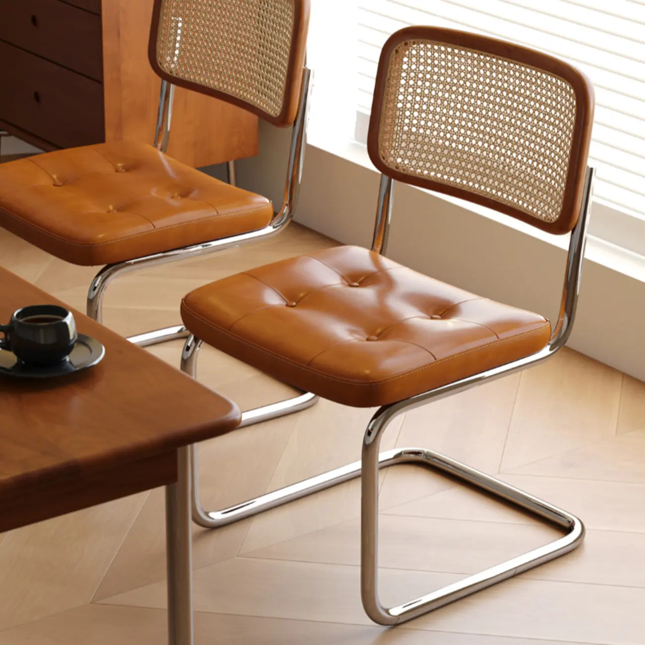 Scandinavian Tufted Leather Armless Dining Chair