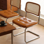 Scandinavian Tufted Leather Armless Dining Chair