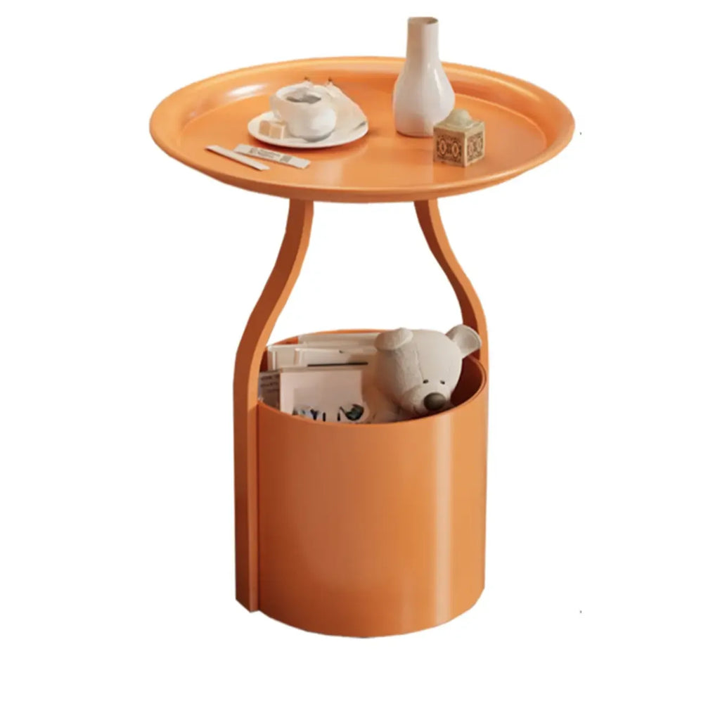 Orange Abstract Metal Round Tray Top Side Table