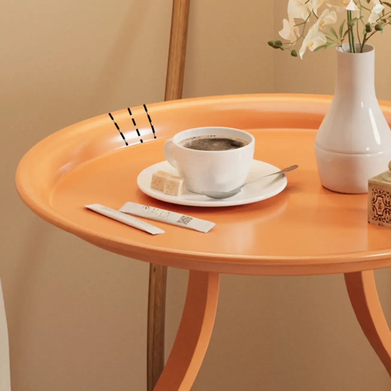 Orange Abstract Metal Round Tray Top Side Table