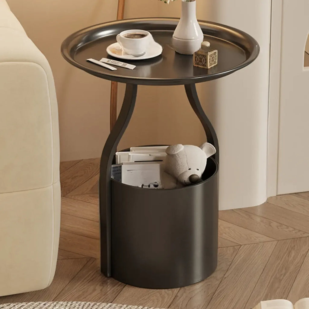 Orange Abstract Metal Round Tray Top Side Table