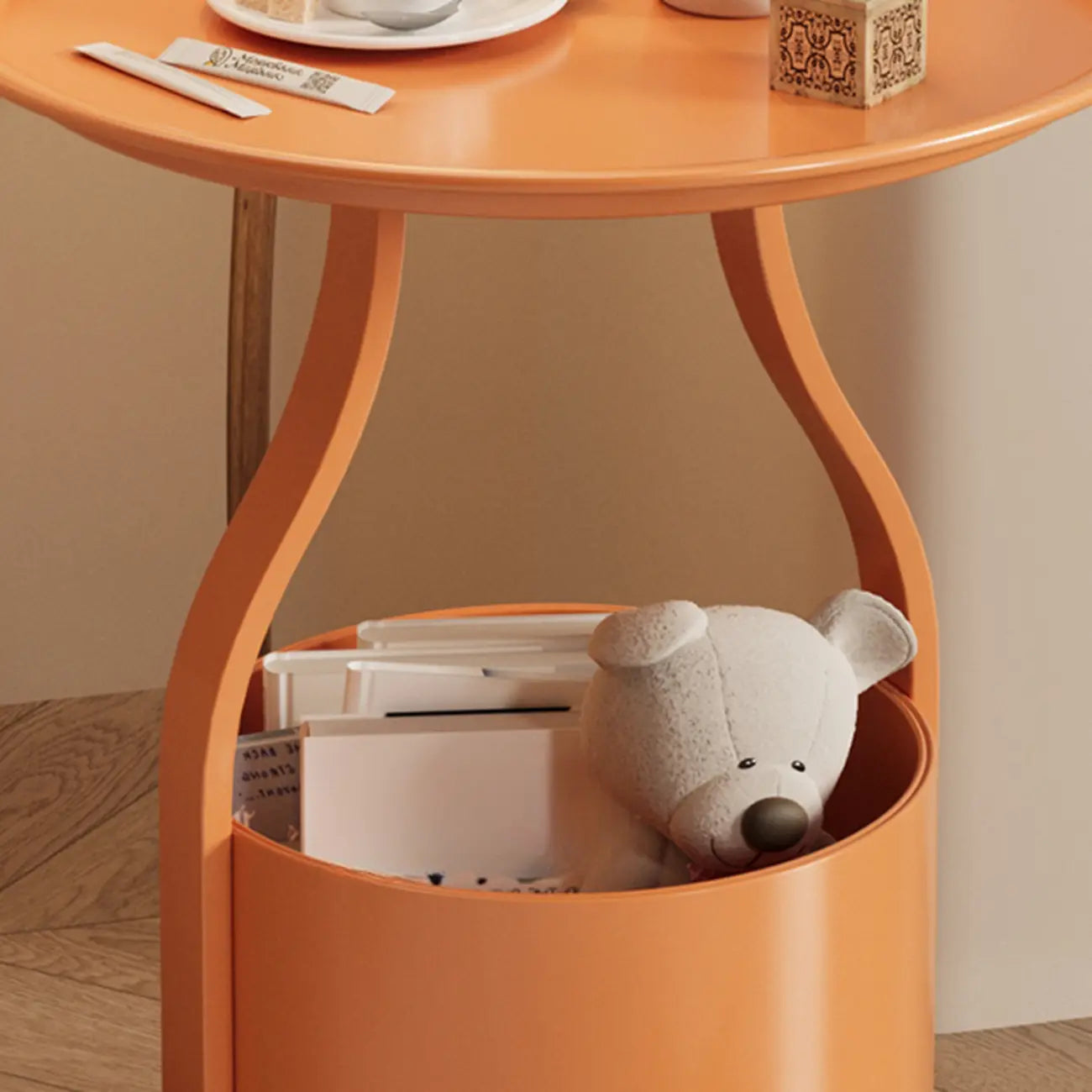 Orange Abstract Metal Round Tray Top Side Table
