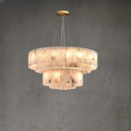 2-Tiers White Metal Circle Alabaster Drum Chandelier