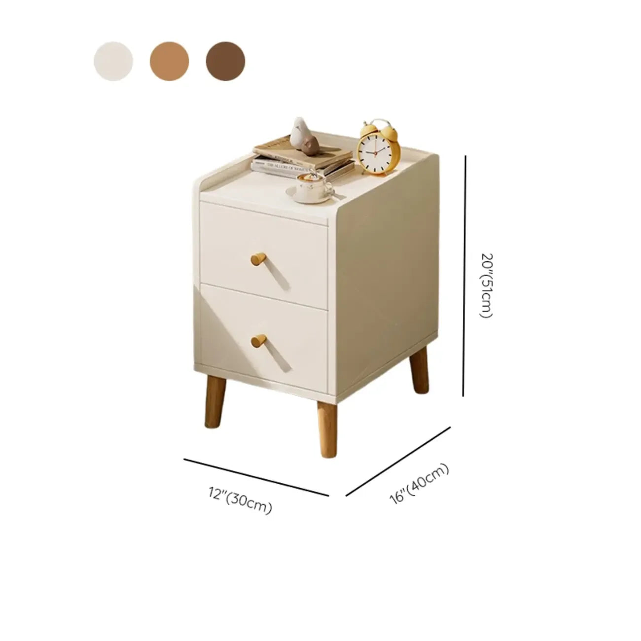 Modern White Wooden Bedside Table with Drawers