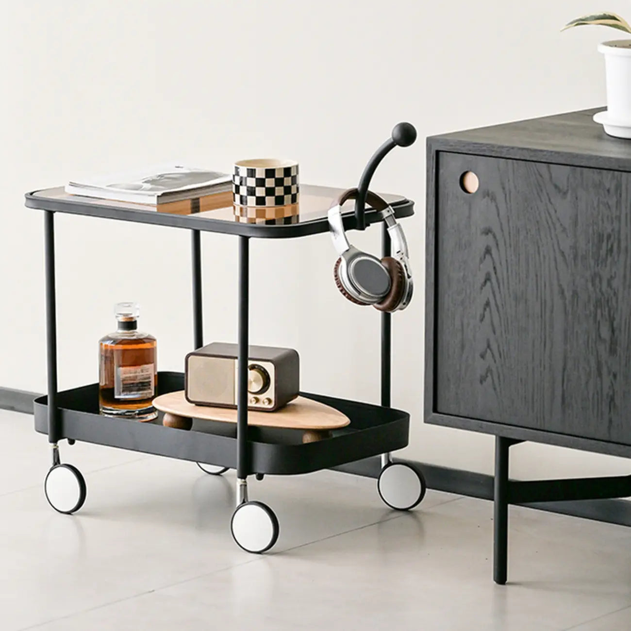 Rectangular Tall Rotating Modern Glass Metal Side Table
