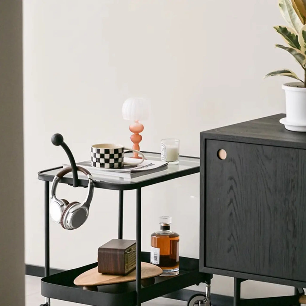Rectangular Tall Rotating Modern Glass Metal Side Table