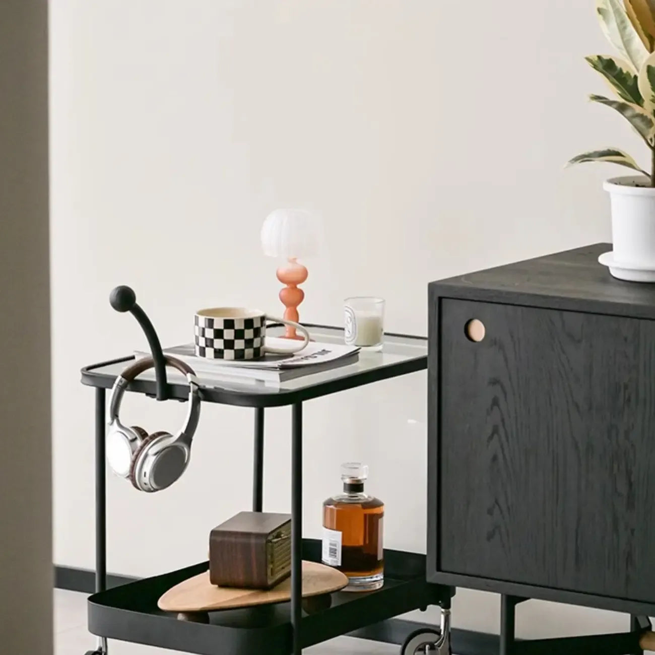 Rectangular Tall Rotating Modern Glass Metal Side Table