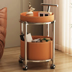 Convenient 2 Tiers Orange Cylinder Leather Side Table