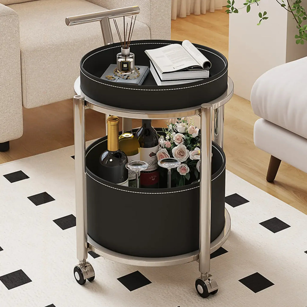 Convenient 2 Tiers Orange Cylinder Leather Side Table
