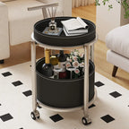Convenient 2 Tiers Orange Cylinder Leather Side Table
