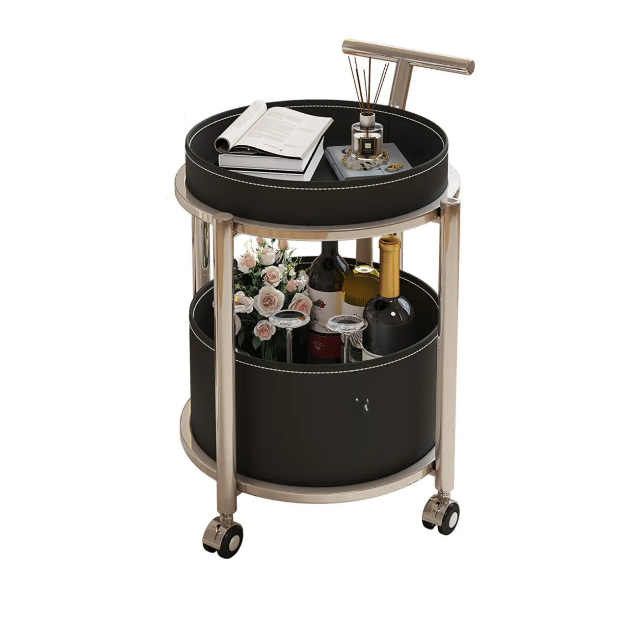 Convenient 2 Tiers Orange Cylinder Leather Side Table
