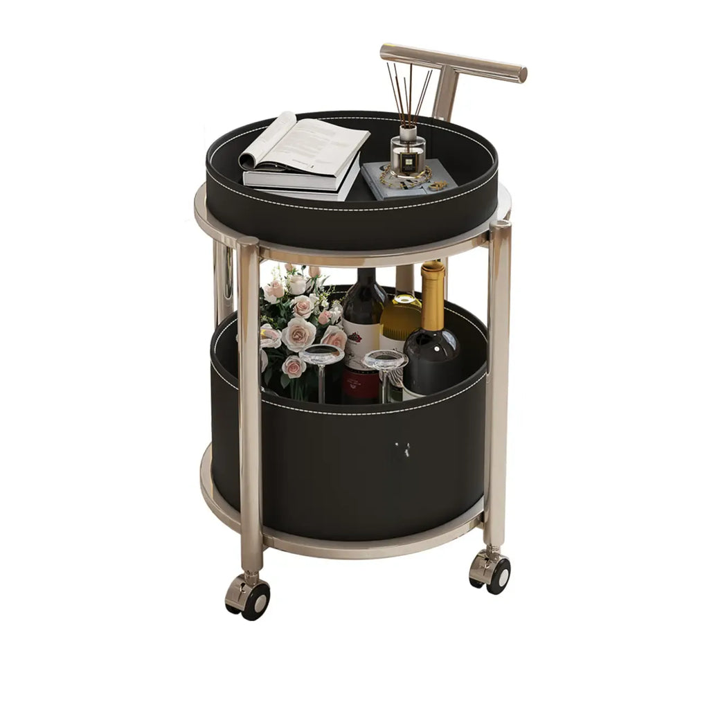 Convenient 2 Tiers Orange Cylinder Leather Side Table