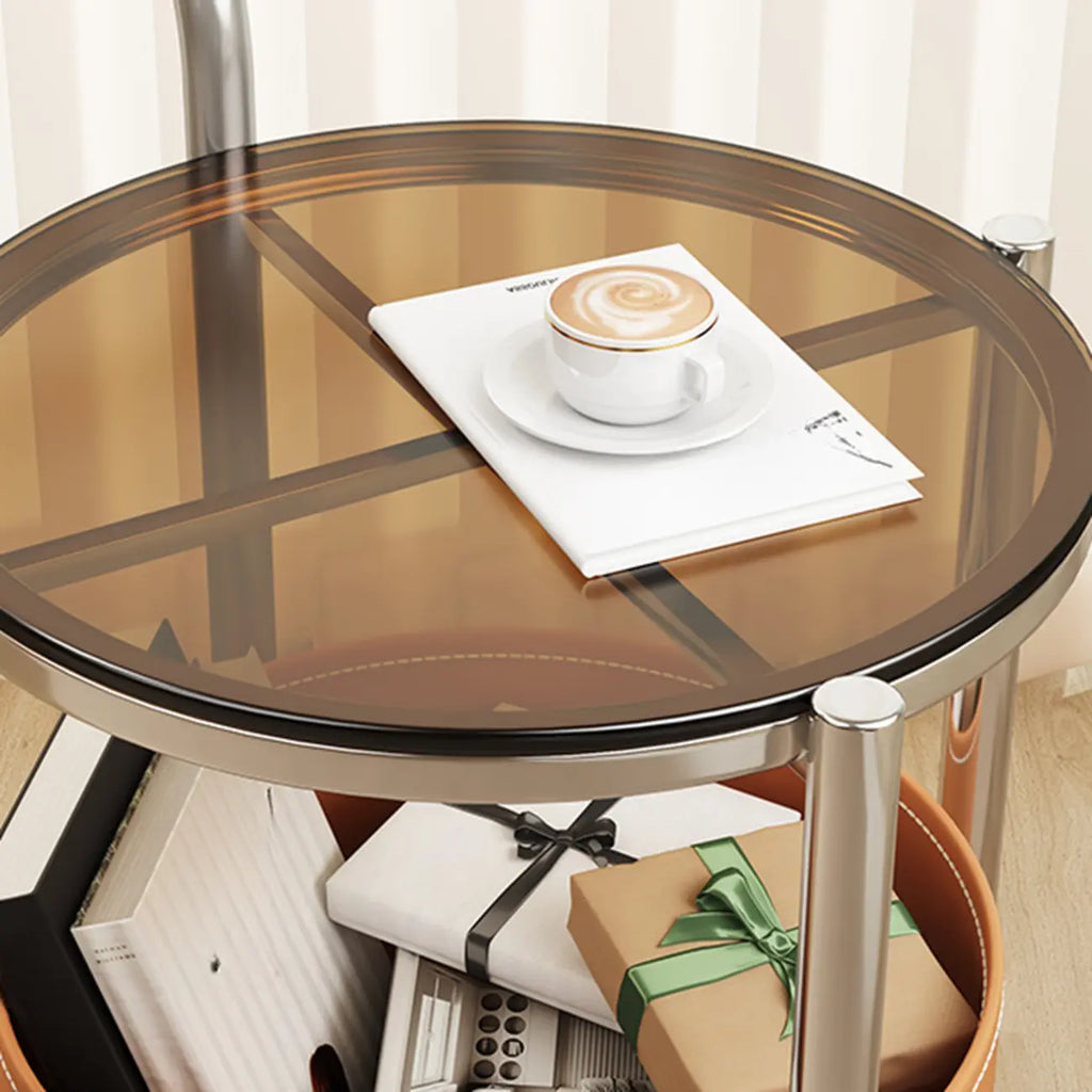 Convenient 2 Tiers Orange Cylinder Leather Side Table