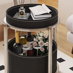 Convenient 2 Tiers Orange Cylinder Leather Side Table