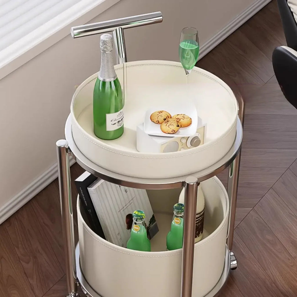 Convenient 2 Tiers Orange Cylinder Leather Side Table