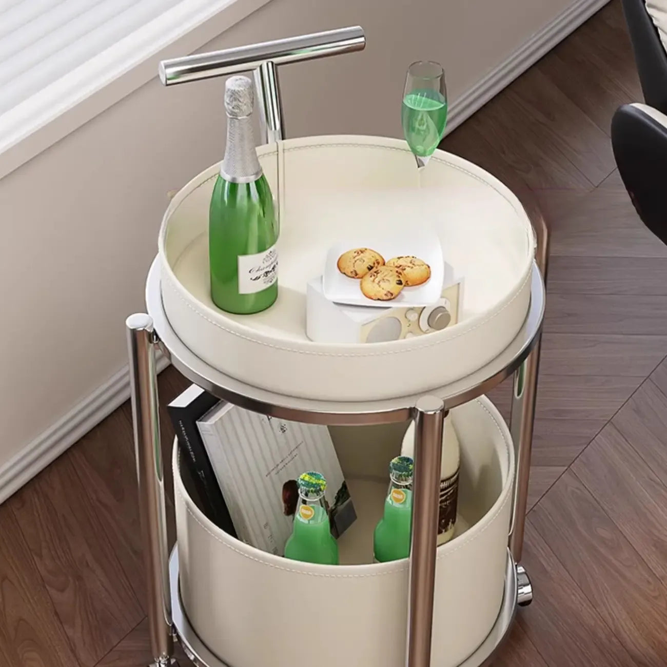 Convenient 2 Tiers Orange Cylinder Leather Side Table