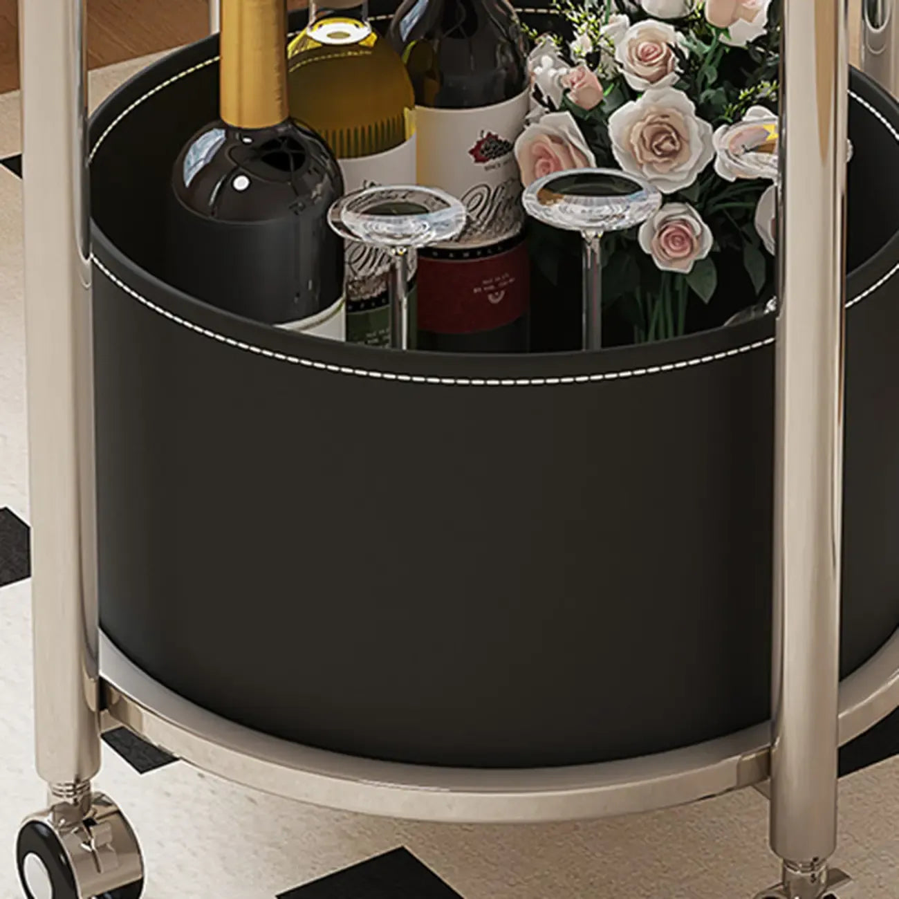 Convenient 2 Tiers Orange Cylinder Leather Side Table