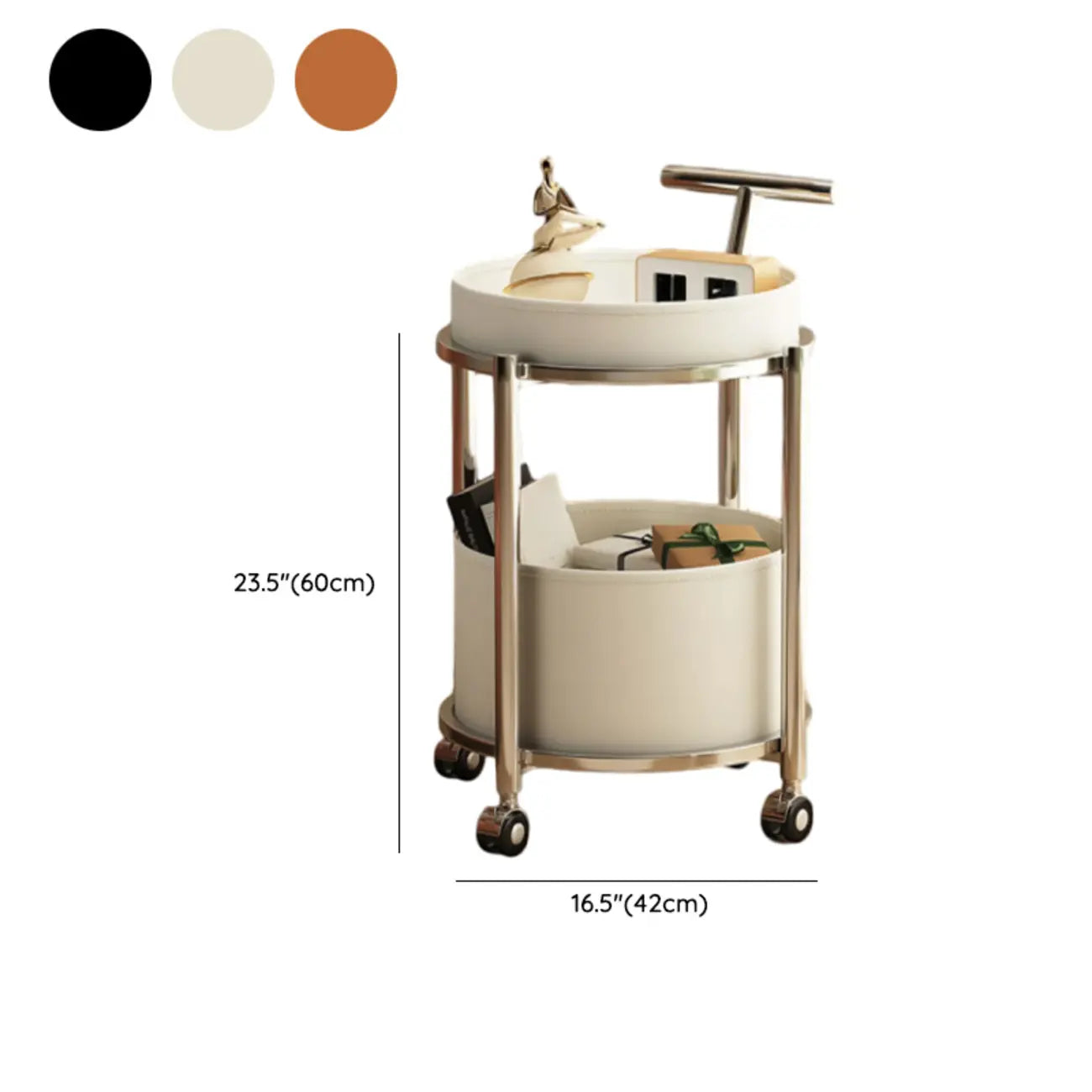 Convenient 2 Tiers Orange Cylinder Leather Side Table