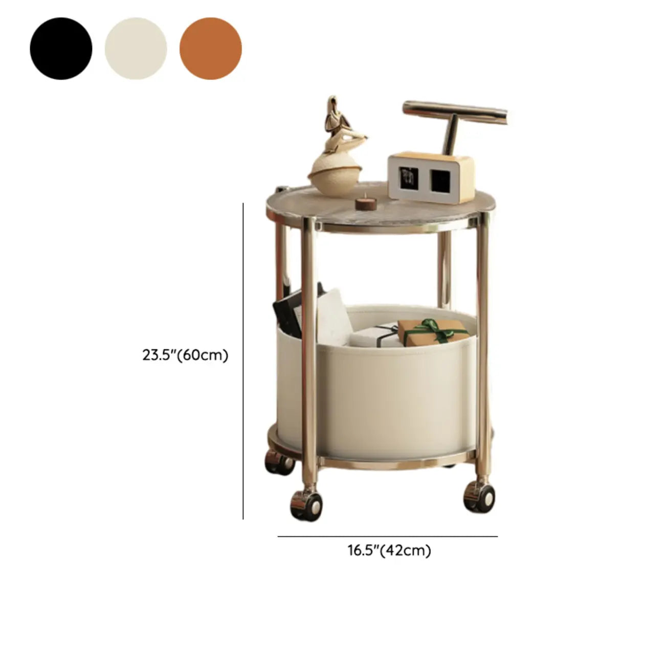 Convenient 2 Tiers Orange Cylinder Leather Side Table