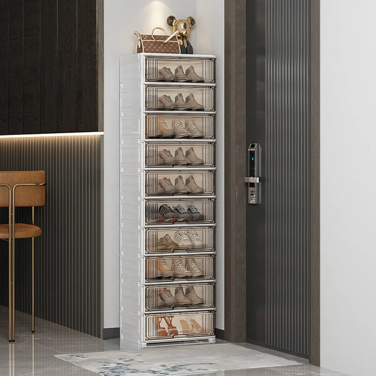 Durable Flip-up Glam Plastic Clear Shoe Boxes Stackable