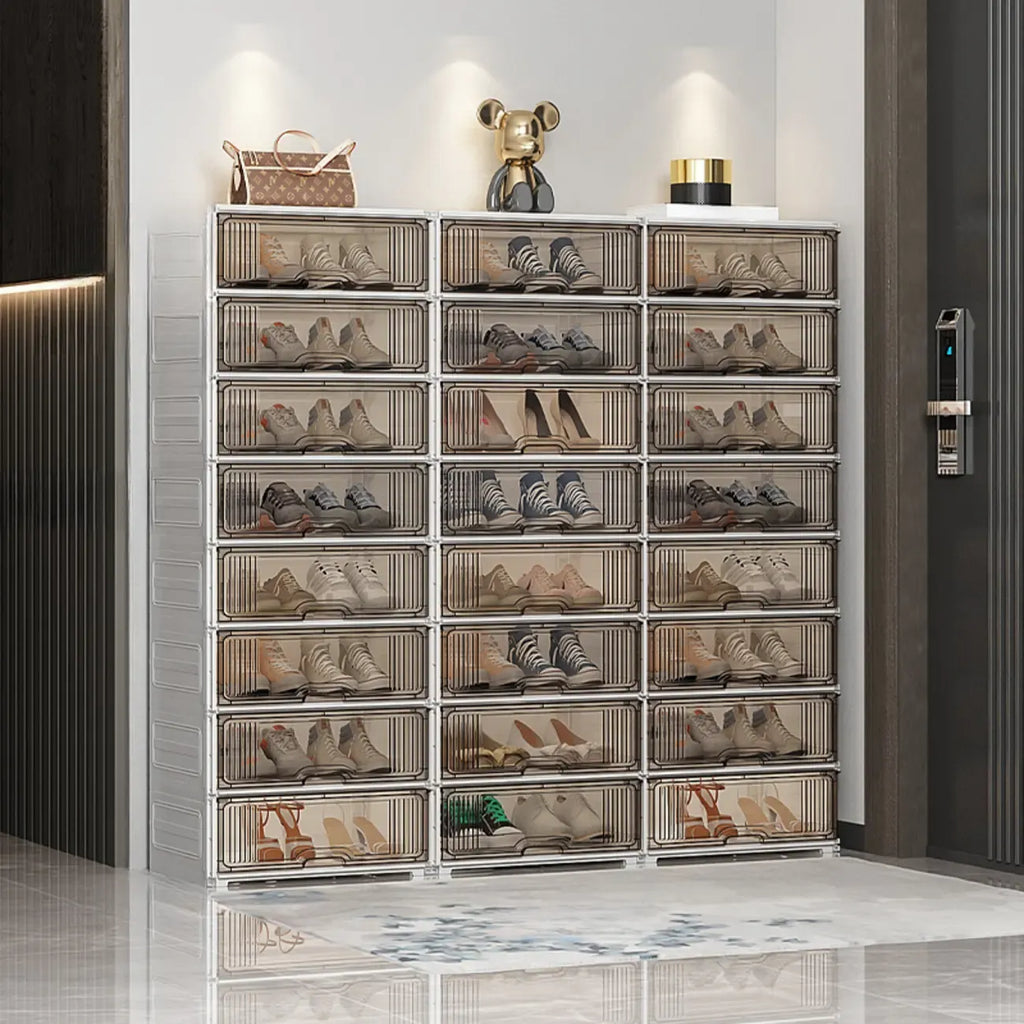 Durable Flip-up Glam Plastic Clear Shoe Boxes Stackable