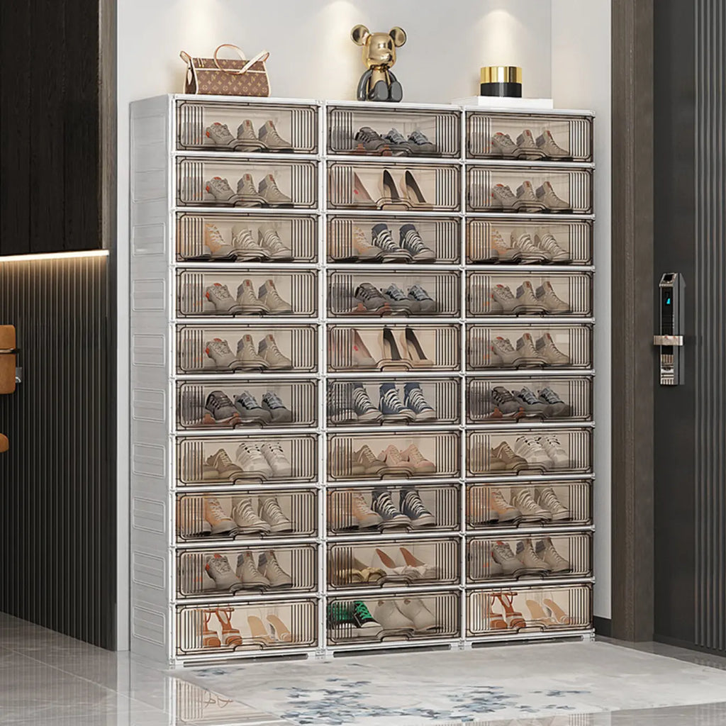 Durable Flip-up Glam Plastic Clear Shoe Boxes Stackable