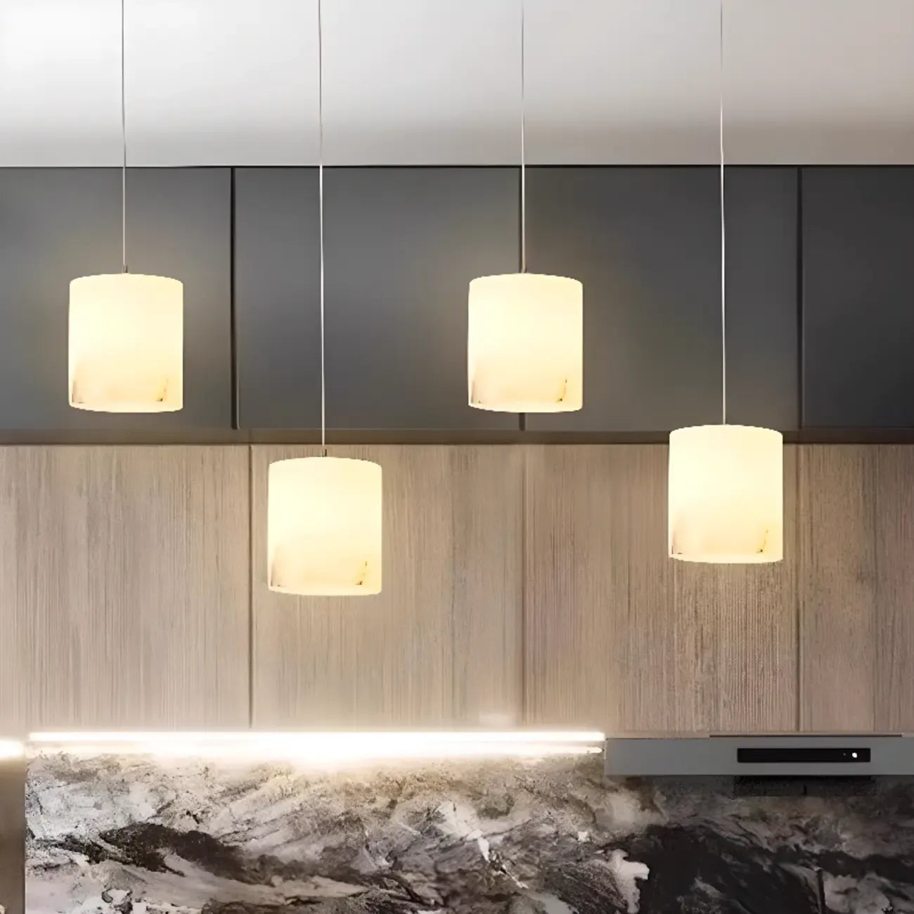 1-Light Gold Stone Square Hanging Pendant Light