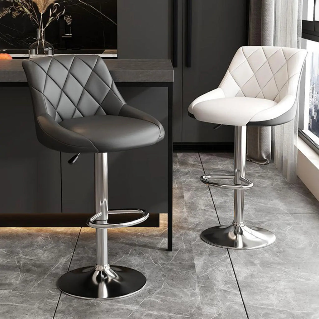 Diamond Tufted Swivel Bar Stool Adjustable Black Red PU Leather
