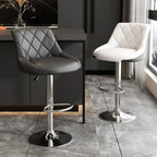 Diamond Tufted Swivel Bar Stool Adjustable Black Red PU Leather