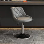 Diamond Tufted Swivel Bar Stool Adjustable Black Red PU Leather