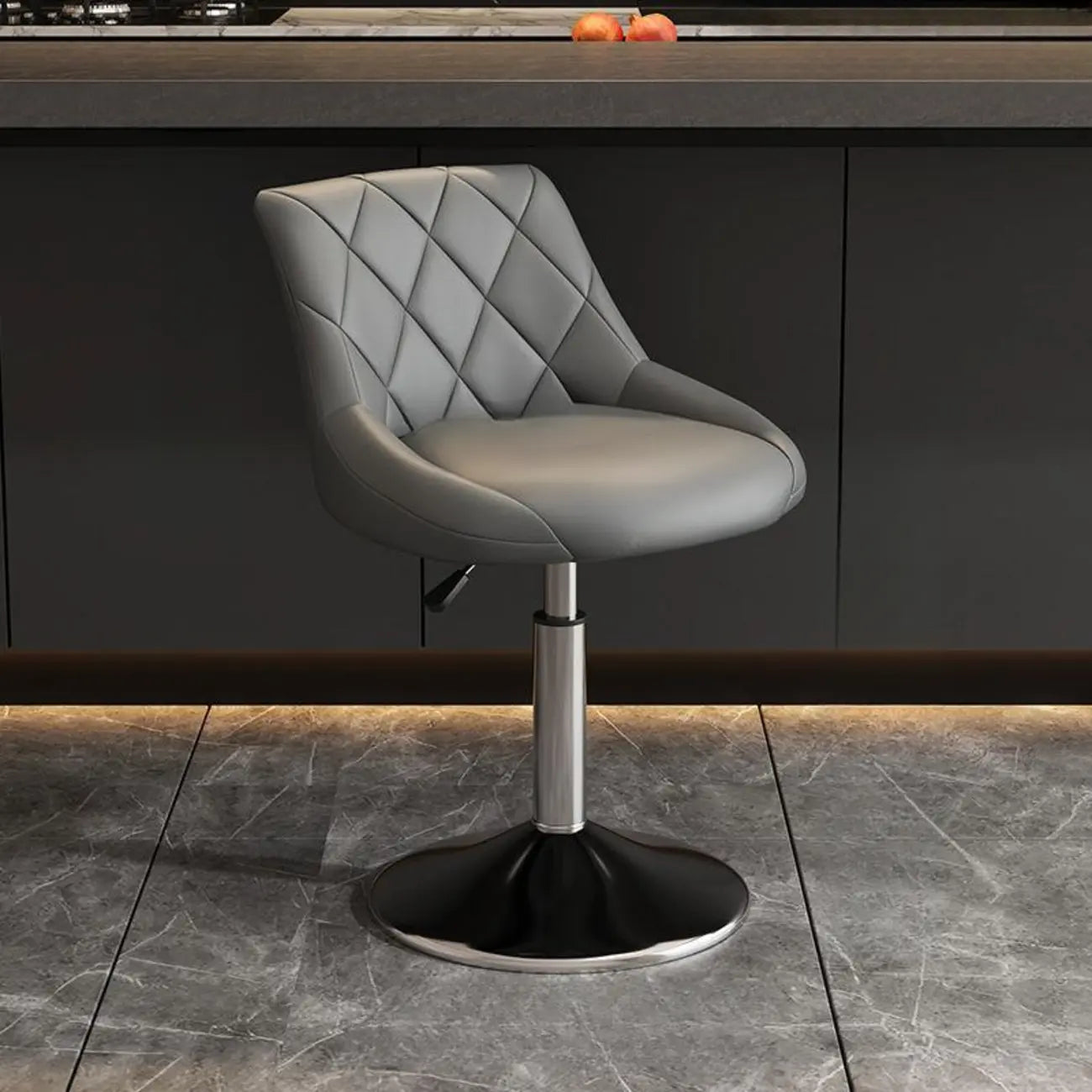 Diamond Tufted Swivel Bar Stool Adjustable Black Red PU Leather