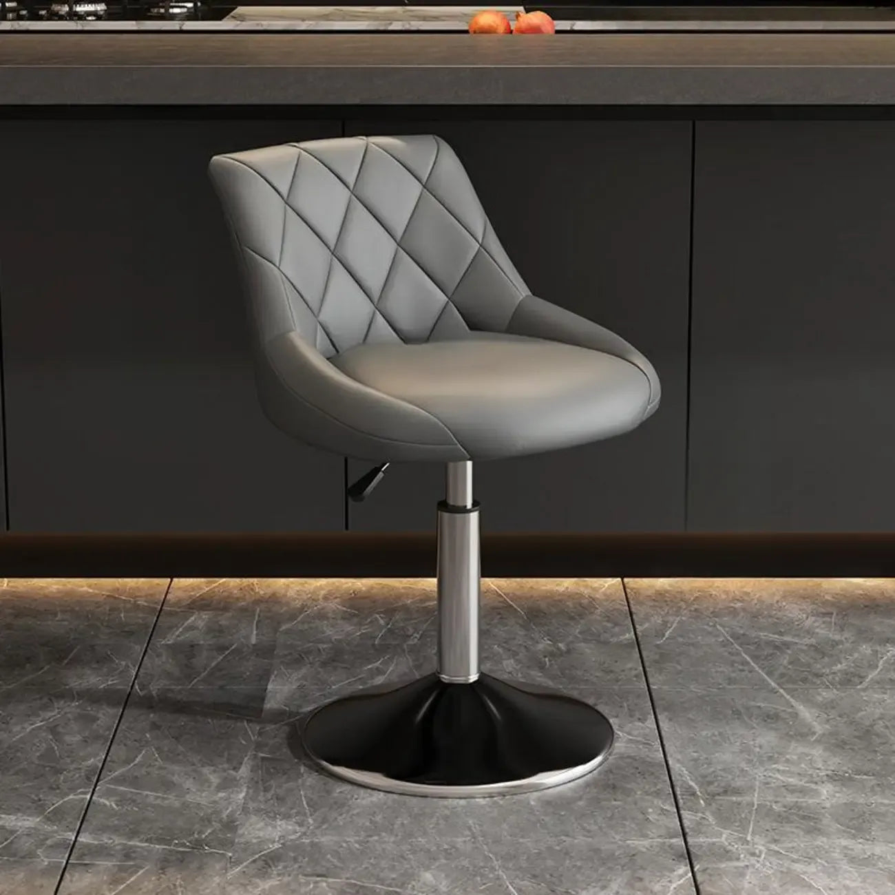 Diamond Tufted Swivel Bar Stool Adjustable Black Red PU Leather