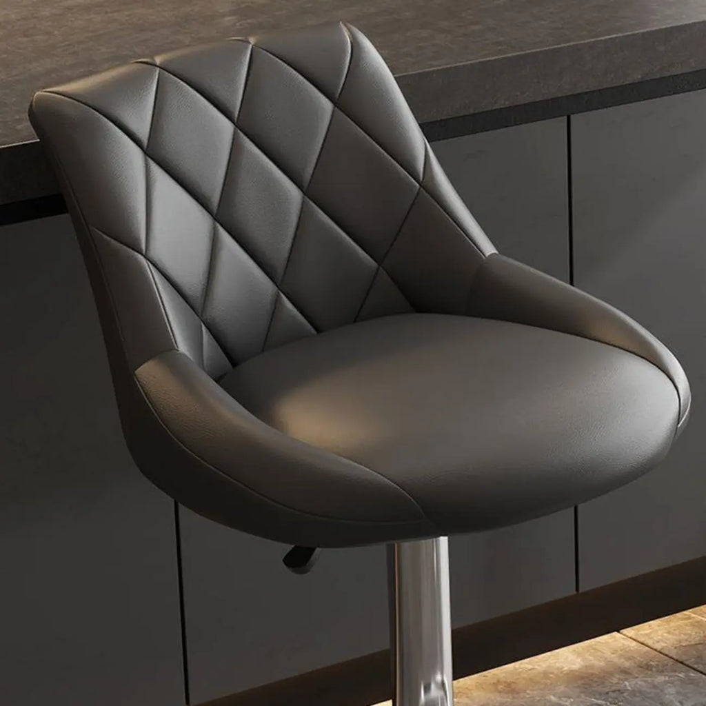 Diamond Tufted Swivel Bar Stool Adjustable Black Red PU Leather
