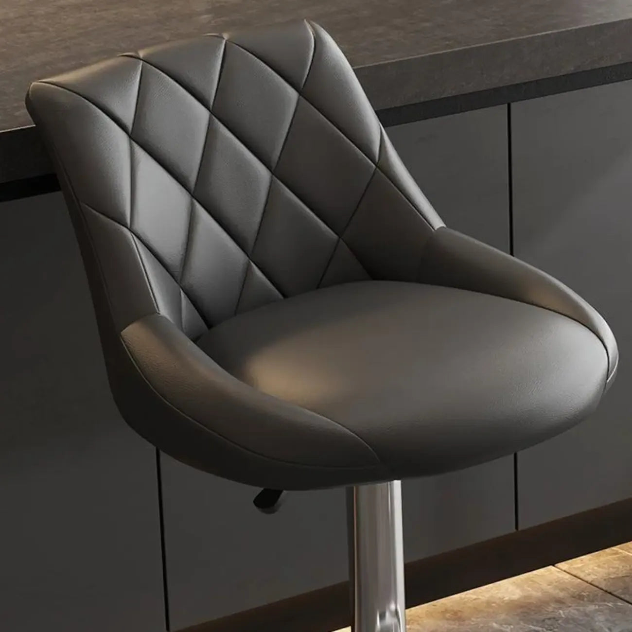 Diamond Tufted Swivel Bar Stool Adjustable Black Red PU Leather