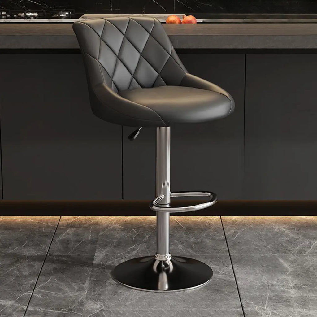 Diamond Tufted Swivel Bar Stool Adjustable Black Red PU Leather