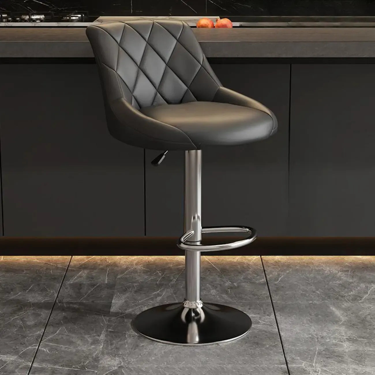 Diamond Tufted Swivel Bar Stool Adjustable Black Red PU Leather